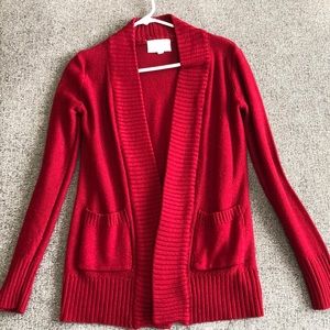 Red cardigan